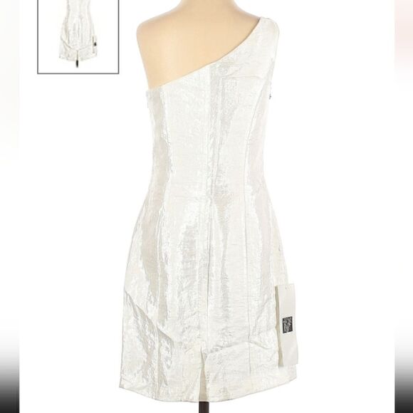 Laundry by Shelli Segal Embellished One Shoulder Satin Ivory White Dress Sz0 NWT - Picture 7 of 12